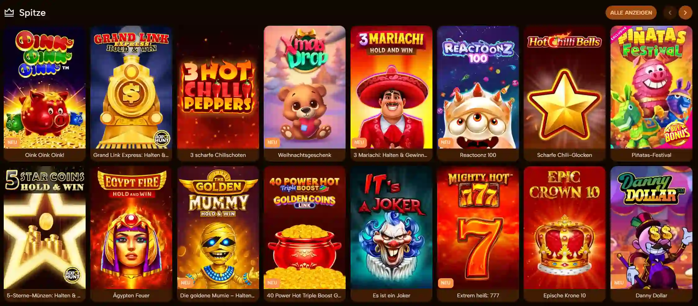 Tornado Boomz Casino Slot-Lobby mit beliebten Spielautomaten und Jackpot-Slots